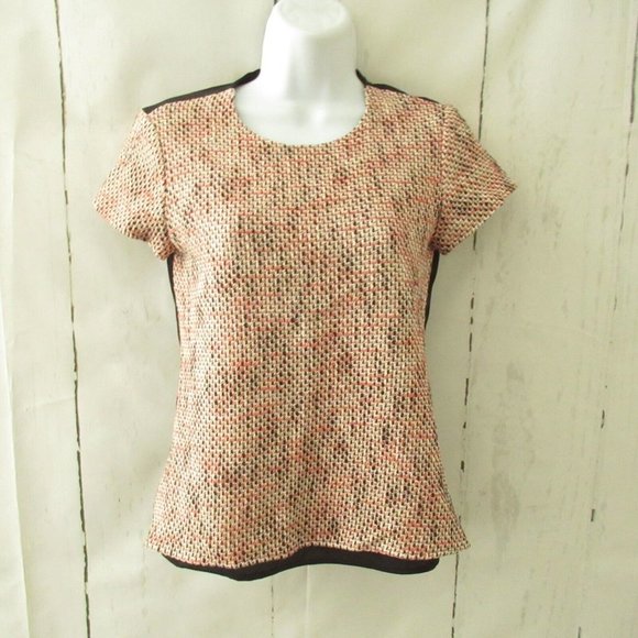 Banana Republic Tops - Banana Republic Top XS X Small Petite Black Orange Tweed Short Sleeve